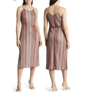 Sam Edelman Striped Midi Dress Size 6 Multicolor Belted Spaghetti Strap NWT